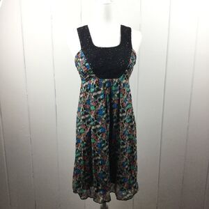 Kensie Black & Blue Sleeveless Knit/Silk Dress 6